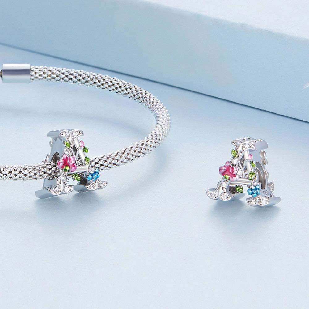 letter a flower colorful charm 925 sterling silver xs2181