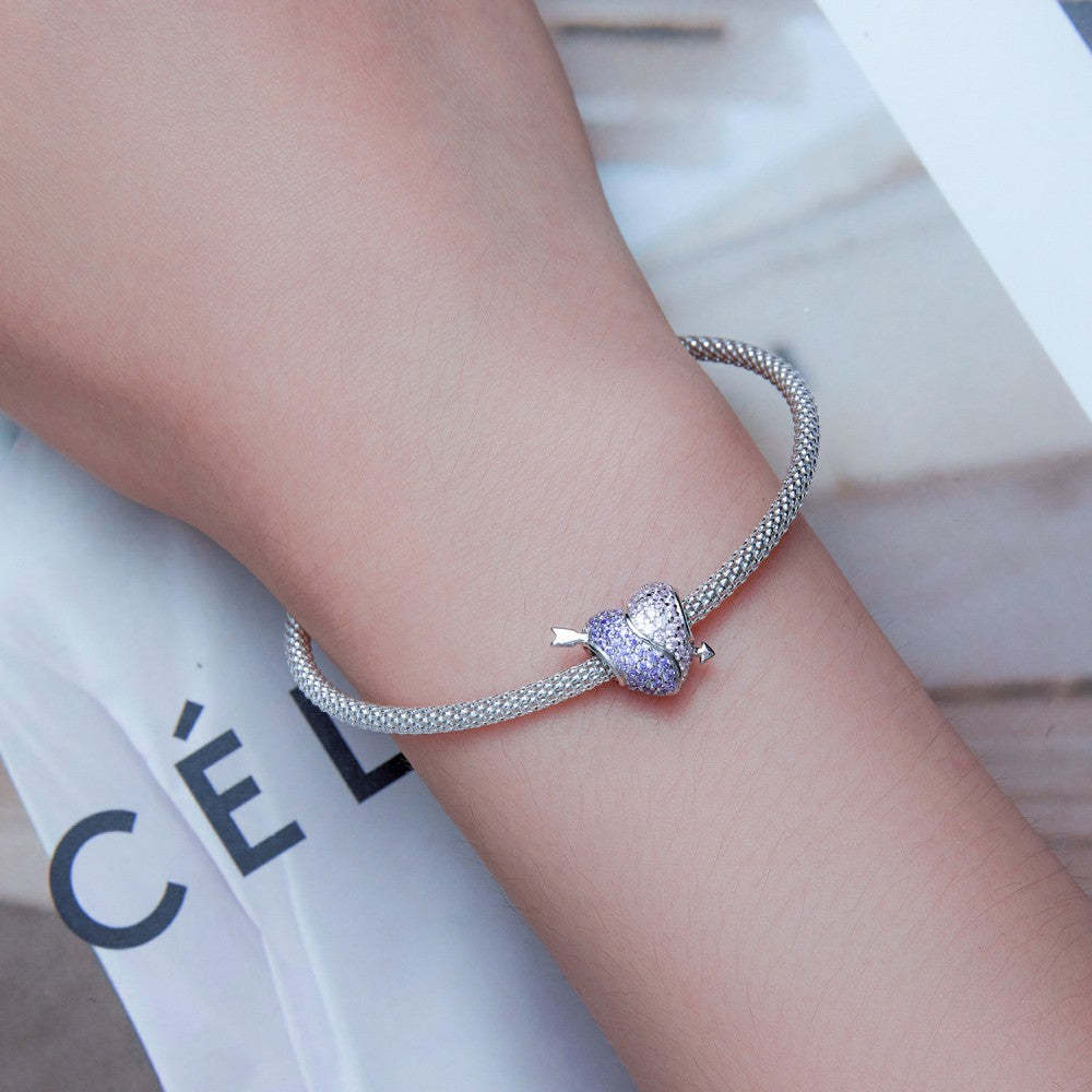 tai chi heart shape pink purple charm 925 sterling silver xs2182