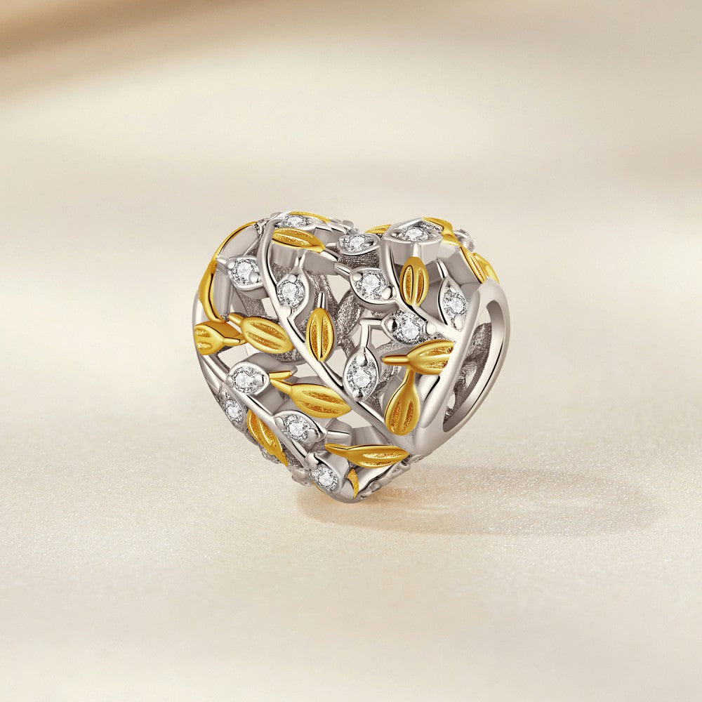 heart shaped leaves yellow decor charm 925 sterling silver xs2197