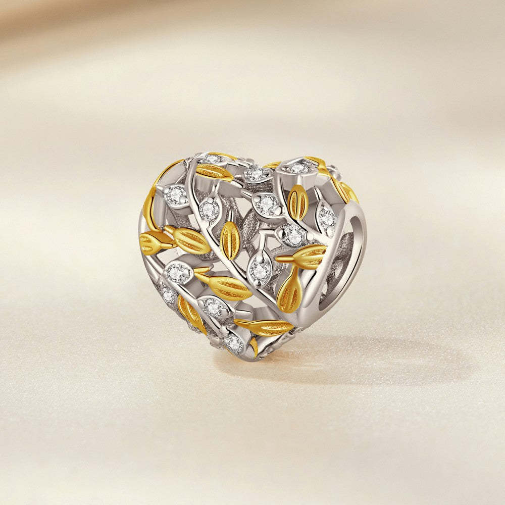 heart shaped leaves yellow decor charm 925 sterling silver xs2197