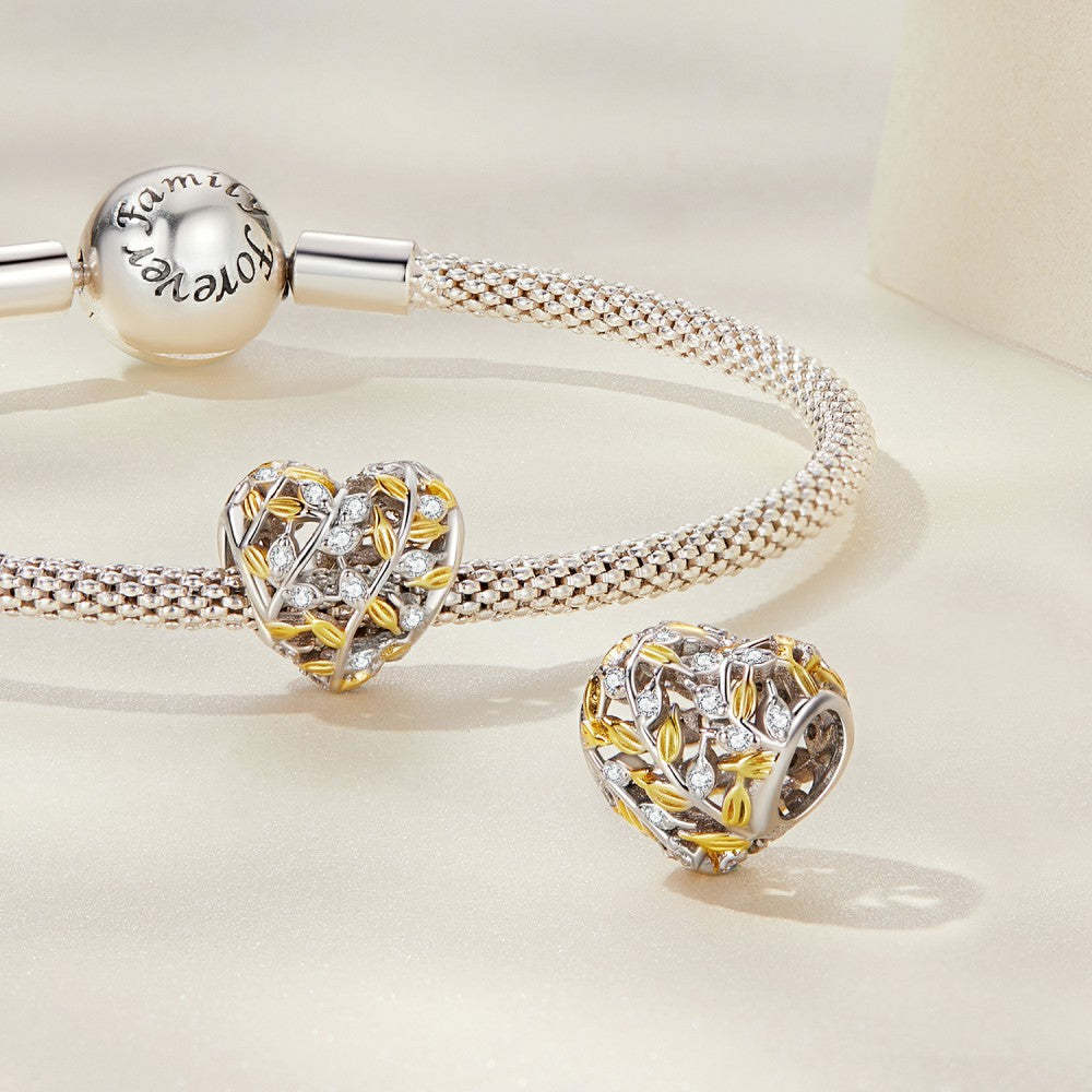 heart shaped leaves yellow decor charm 925 sterling silver xs2197