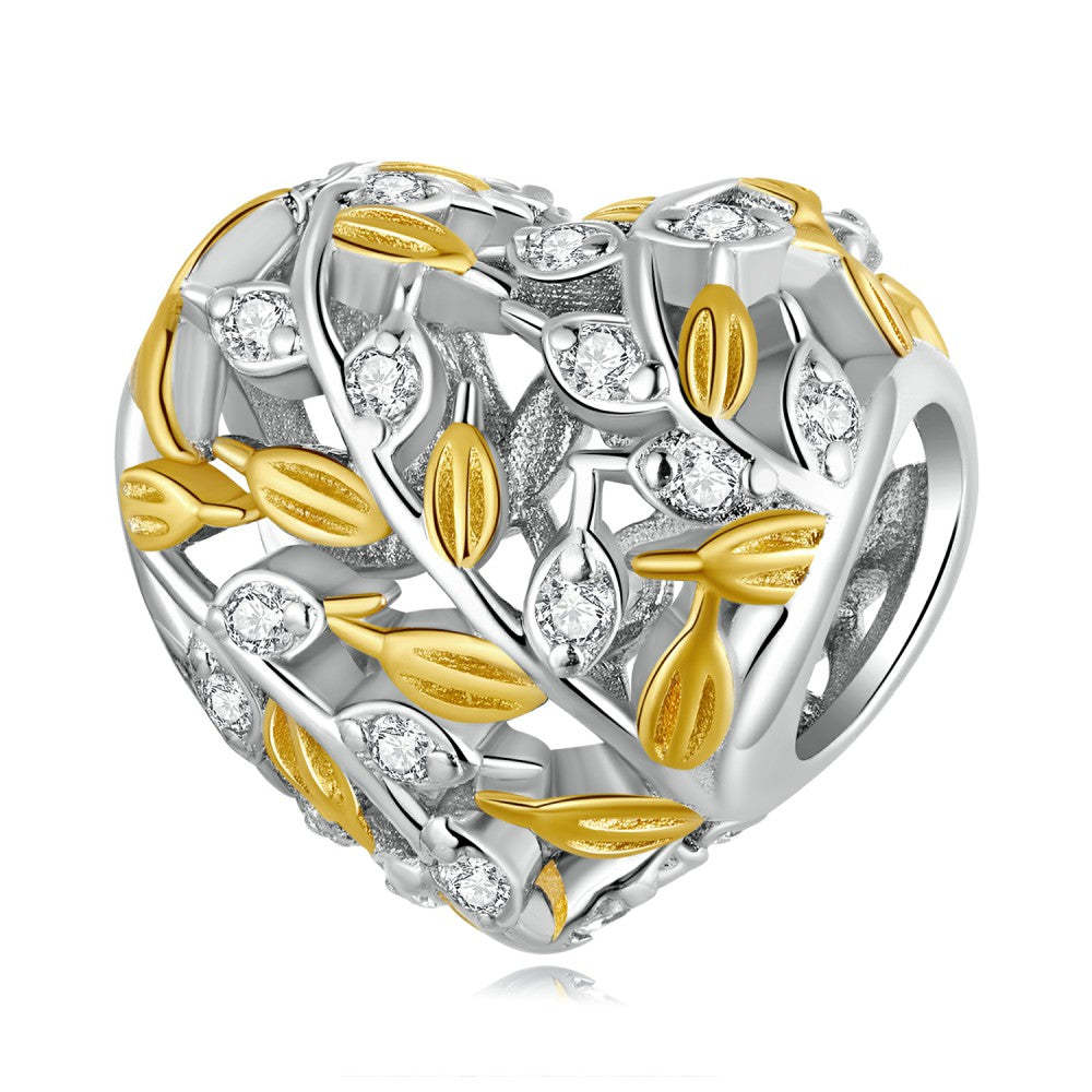 heart shaped leaves yellow decor charm 925 sterling silver xs2197