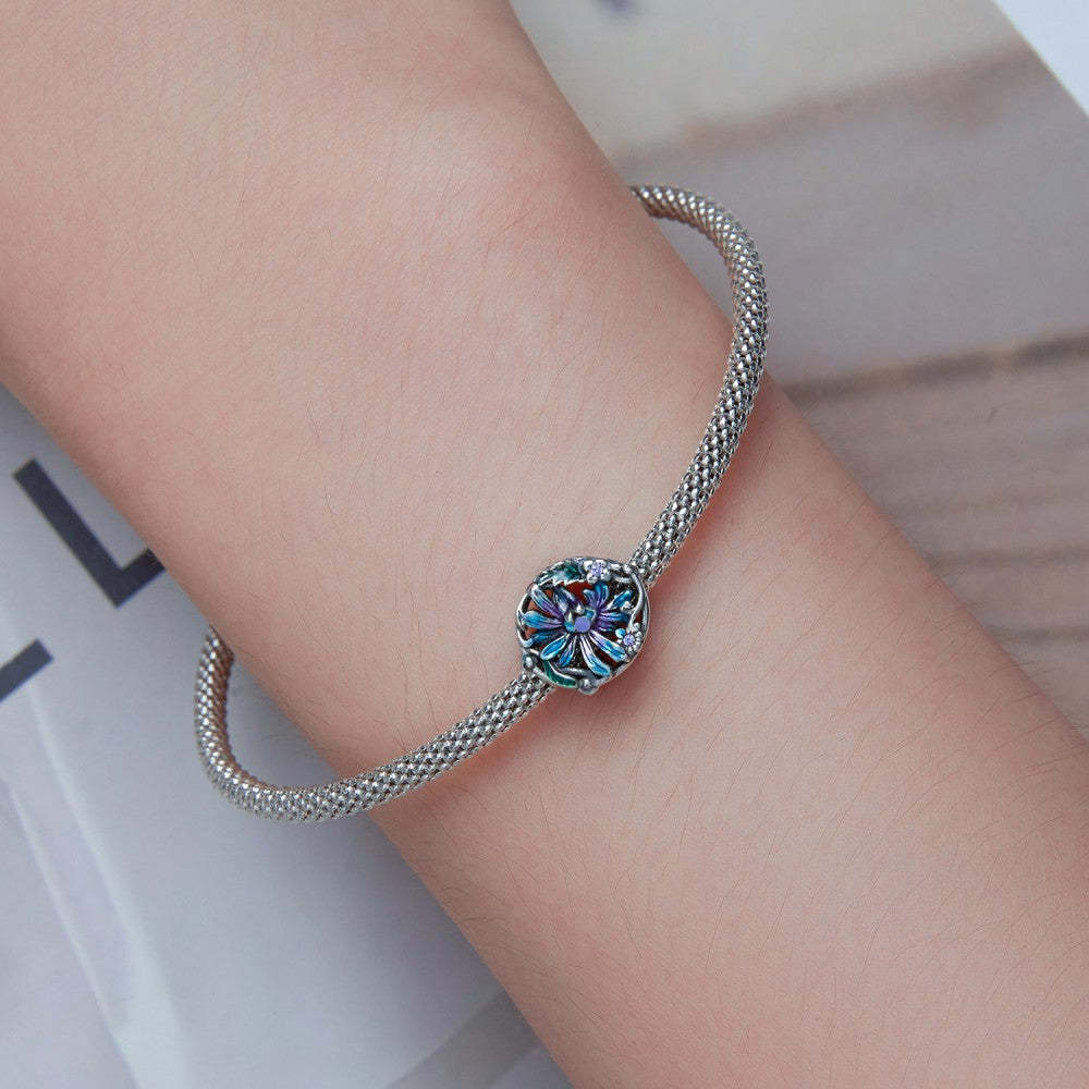 devil eye flower purple blue charm 925 sterling silver xs2203