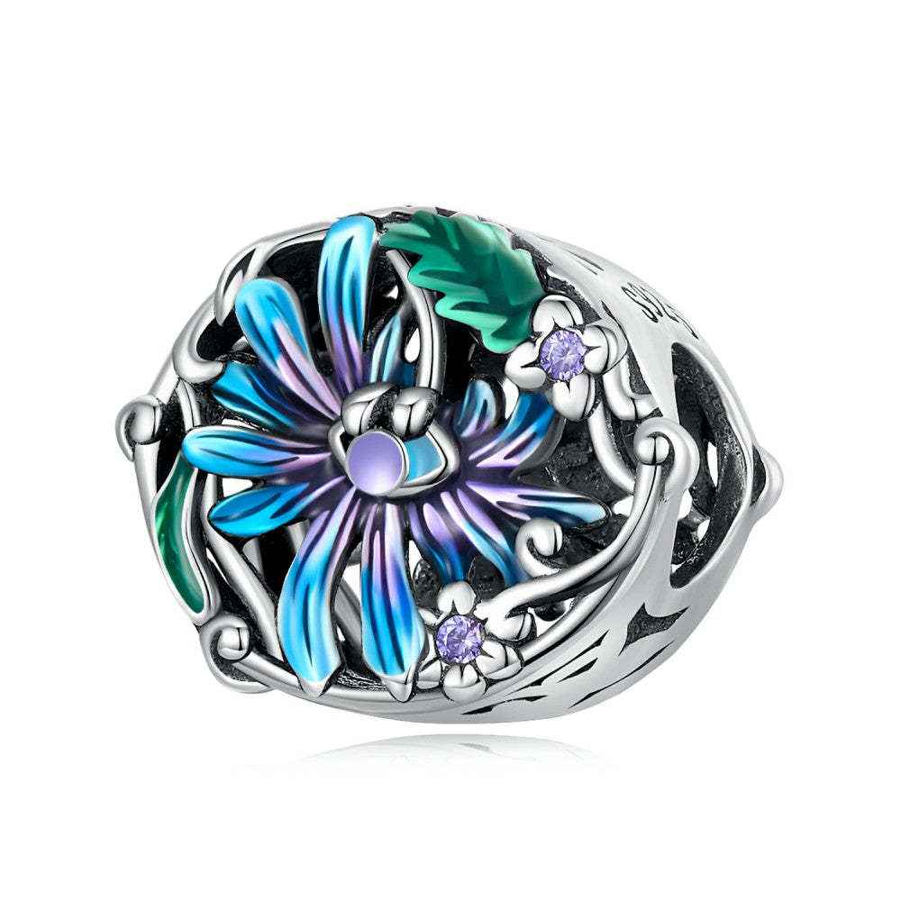 devil eye flower purple blue charm 925 sterling silver xs2203