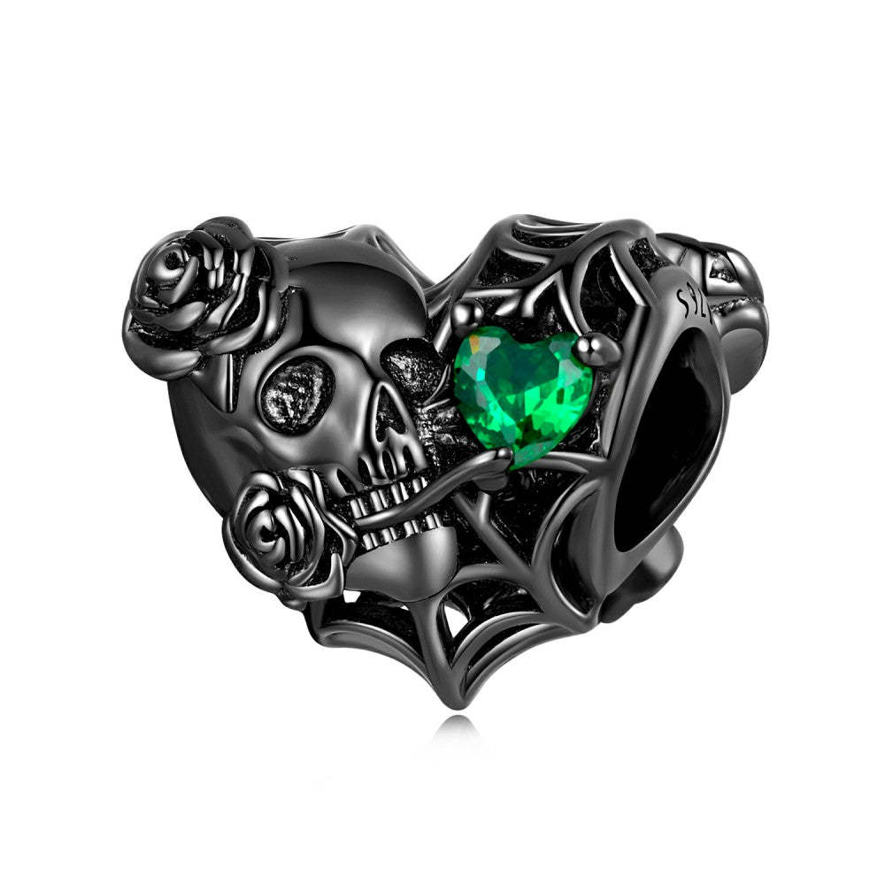 dark skull rose heart charm 925 sterling silver xs2223