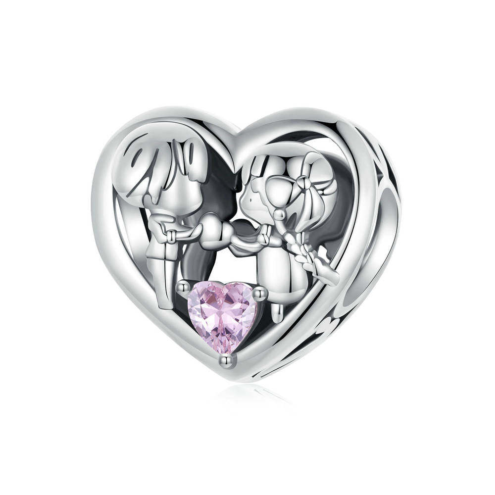 Little Boy and Girl Diamond Hearts Charm Silver Christmas Gifts - soufeelmy