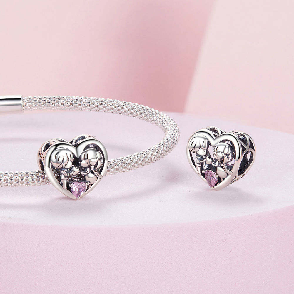 Little Boy and Girl Diamond Hearts Charm Silver Christmas Gifts - soufeelmy