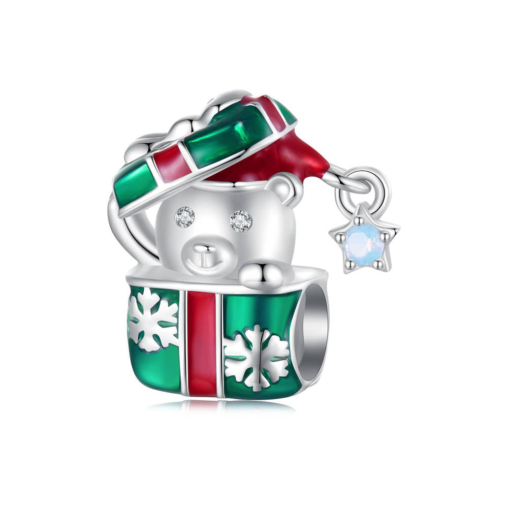 Bear Christmas Gift Box Charm Silver Christmas Gifts - soufeelmy