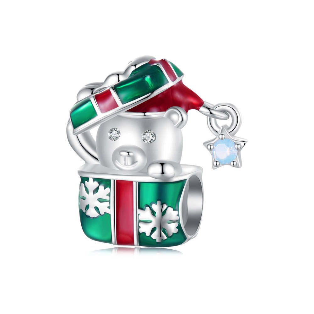 Bear Christmas Gift Box Charm Silver Christmas Gifts - soufeelmy
