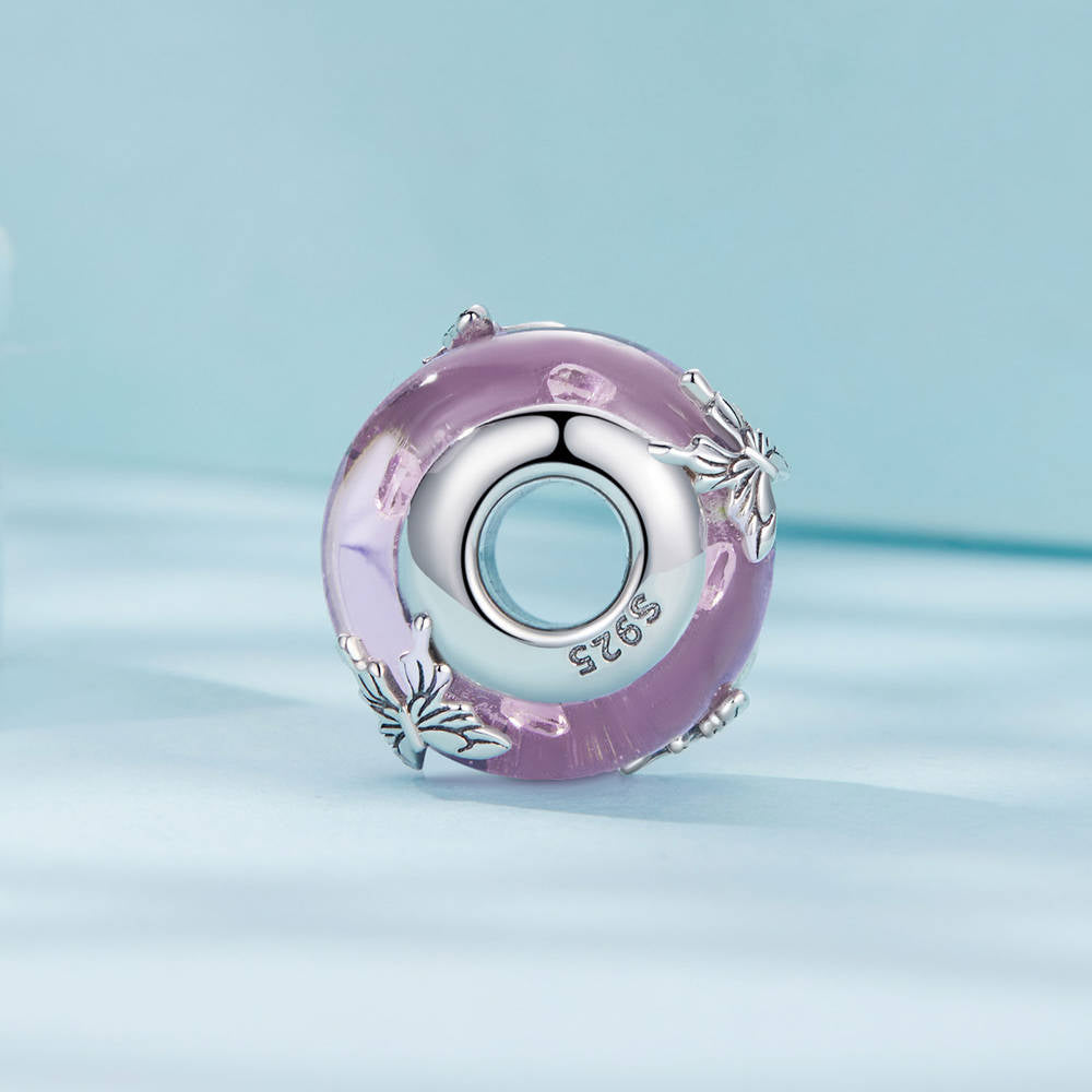 Butterfly Pink Glass Beads Stopper Charm Spacer Charm Silver Christmas Gifts - soufeelmy