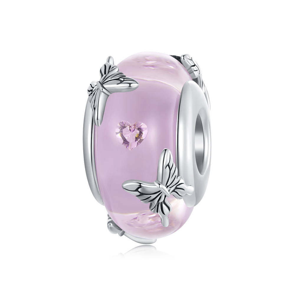 Butterfly Pink Glass Beads Stopper Charm Spacer Charm Silver Christmas Gifts - soufeelmy