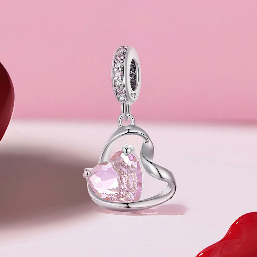 heart shaped ribbon dangle charm 925 sterling silver yb2251