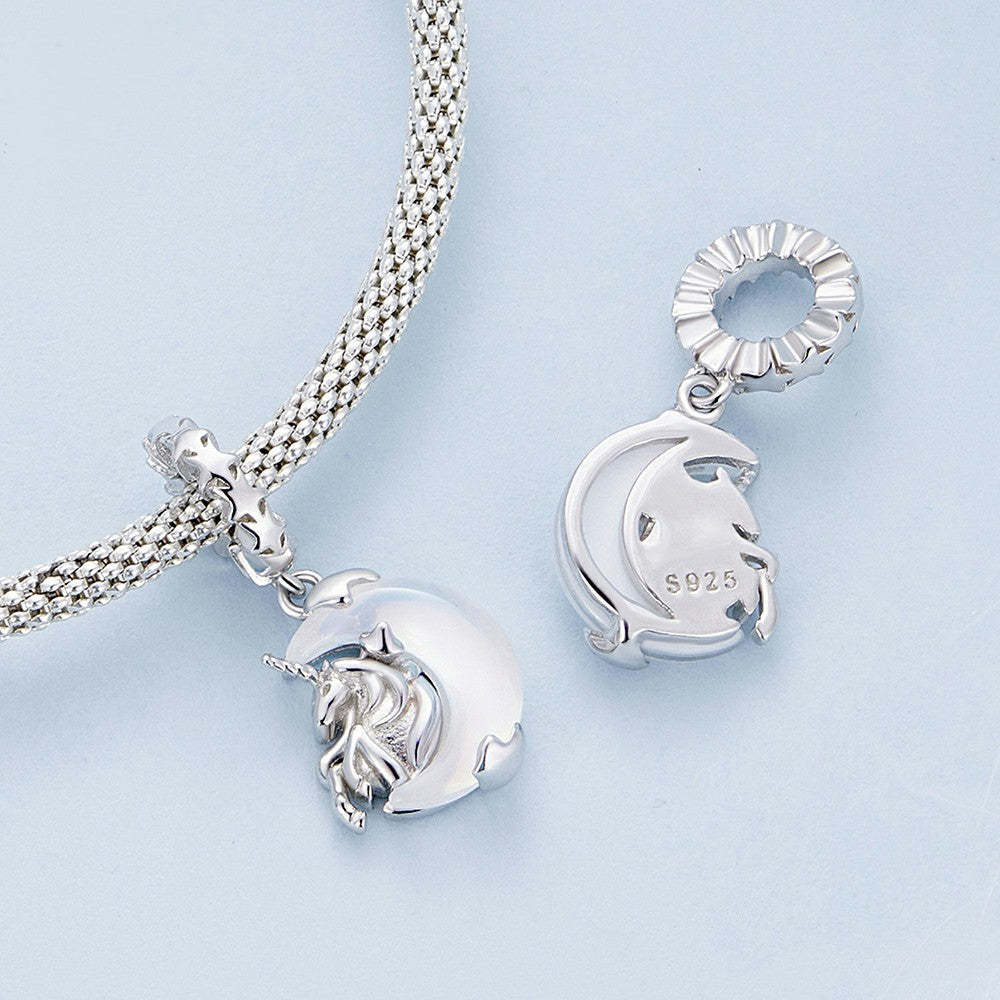 moon unicorn dangle charm 925 sterling silver yb2253