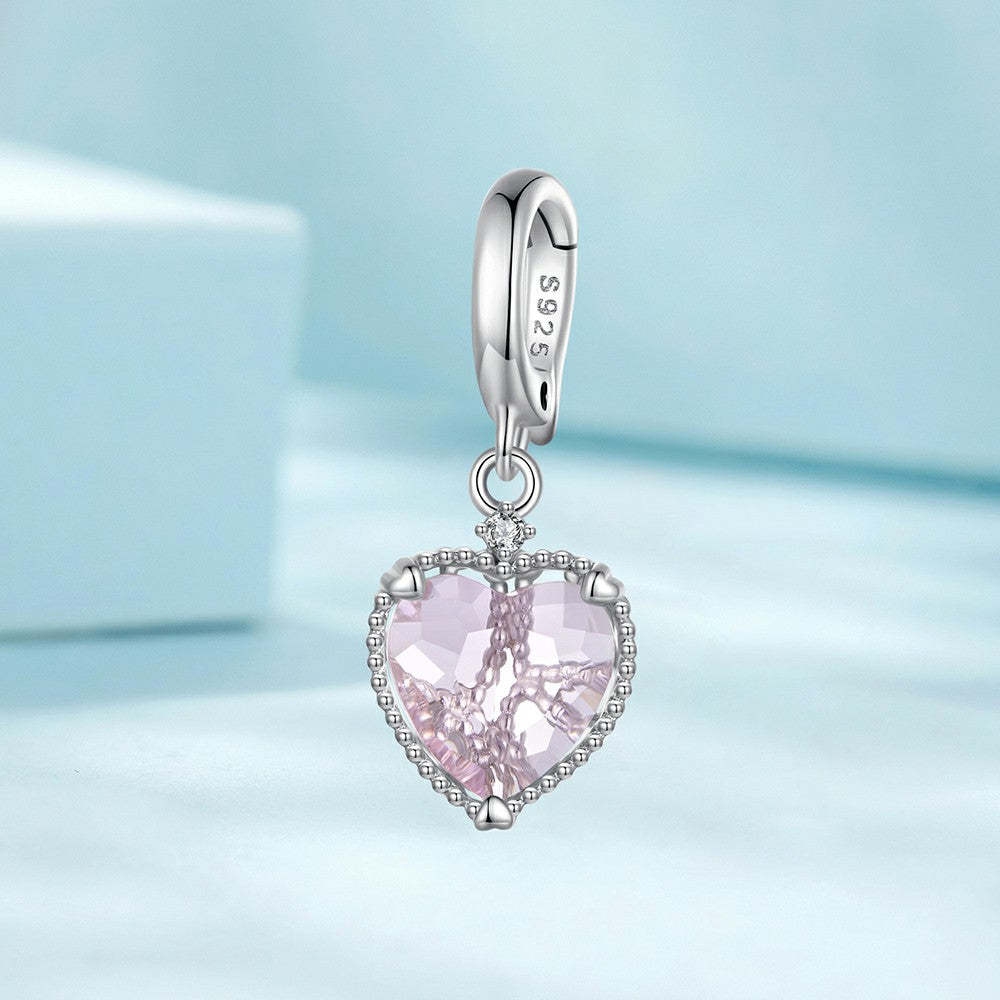 pink heart shaped opening and closing buckle dangle charm 925 sterling silver yb2259