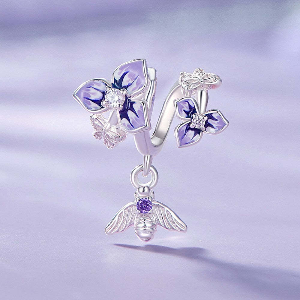 pansies and bees dangle charm 925 sterling silver yb2263