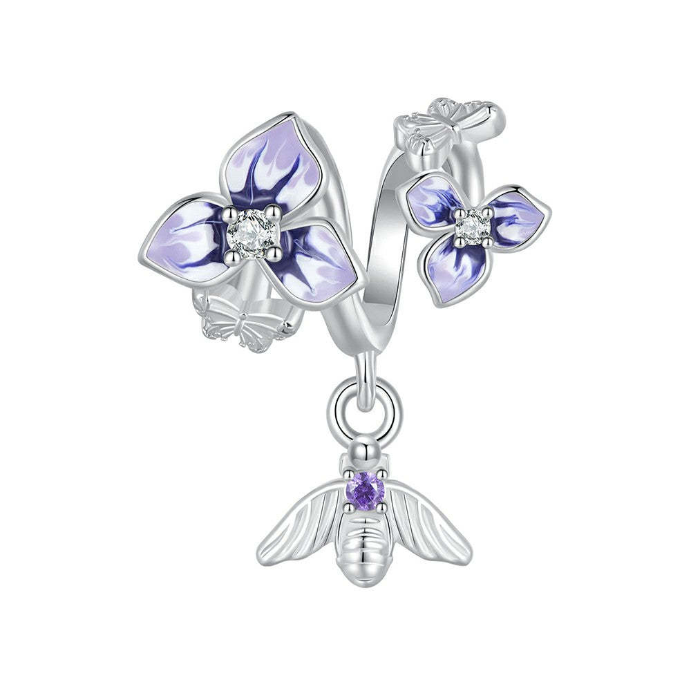 pansies and bees dangle charm 925 sterling silver yb2263