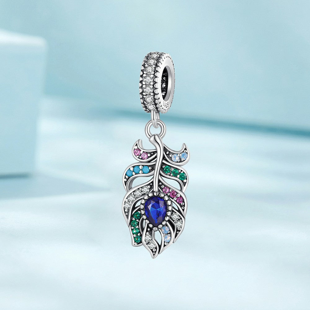 peacock feathers dangle charm 925 sterling silver yb2264