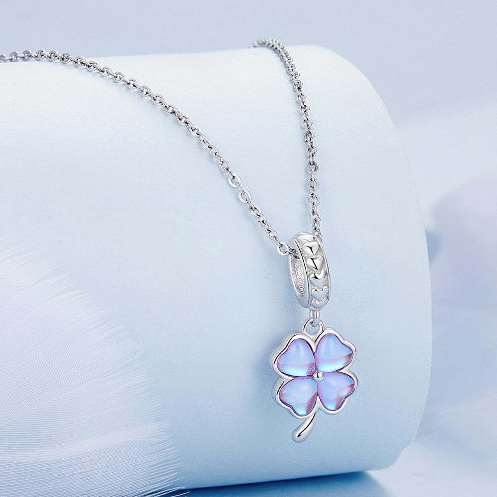 purple four leaf clover dangle charm 925 sterling silver yb2272