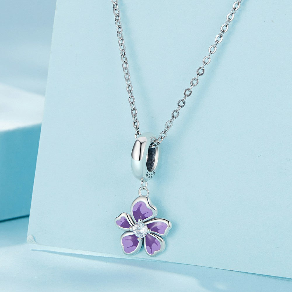 purple flower dangle charm 925 sterling silver yb2274