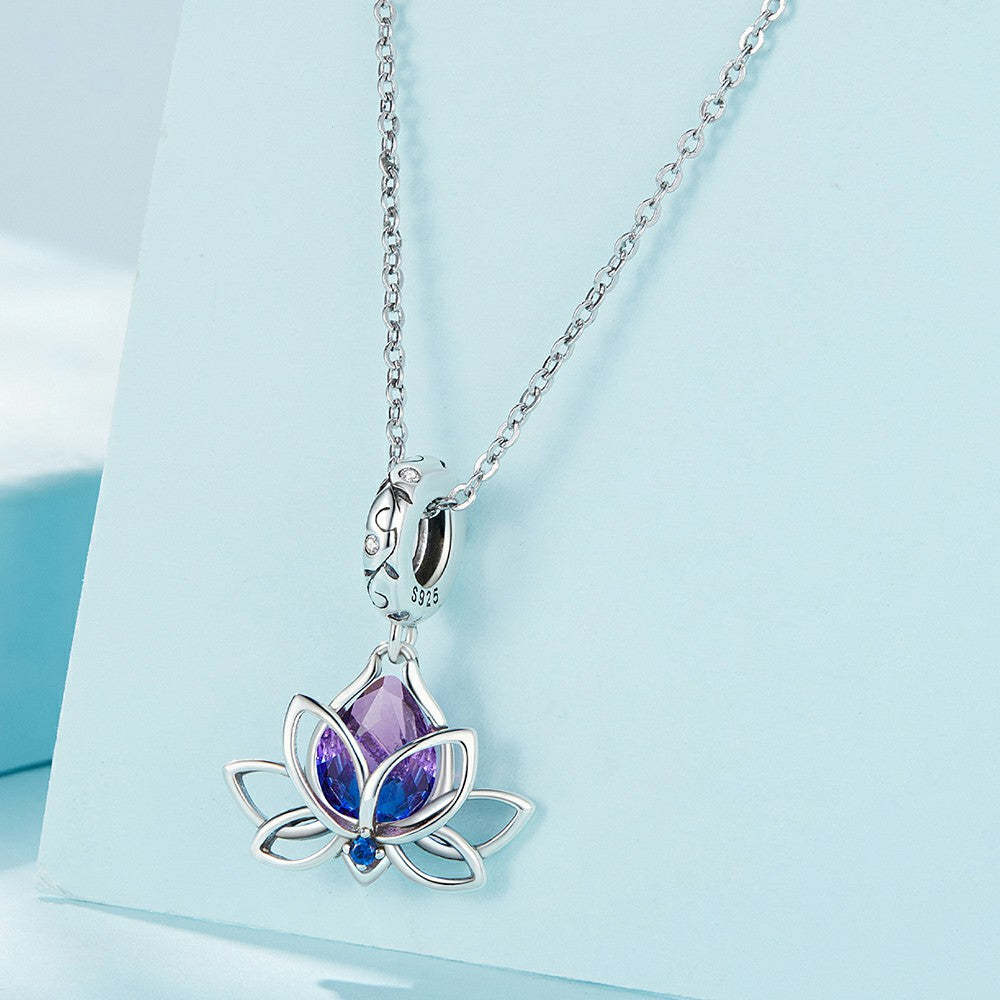 purple lotus dangle charm 925 sterling silver yb2276