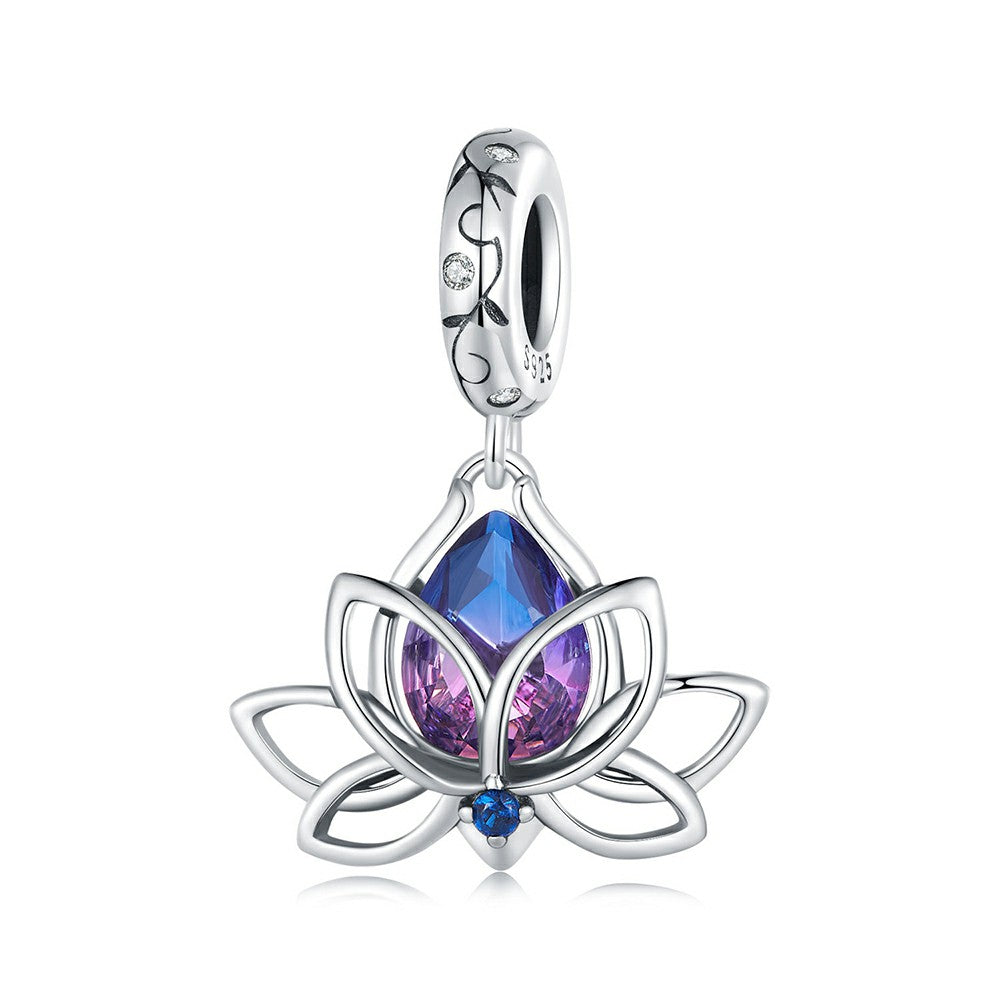 purple lotus dangle charm 925 sterling silver yb2276