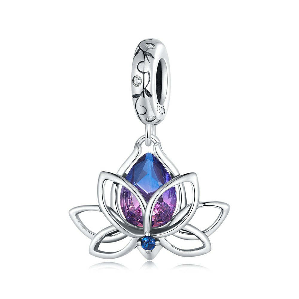purple lotus dangle charm 925 sterling silver yb2276