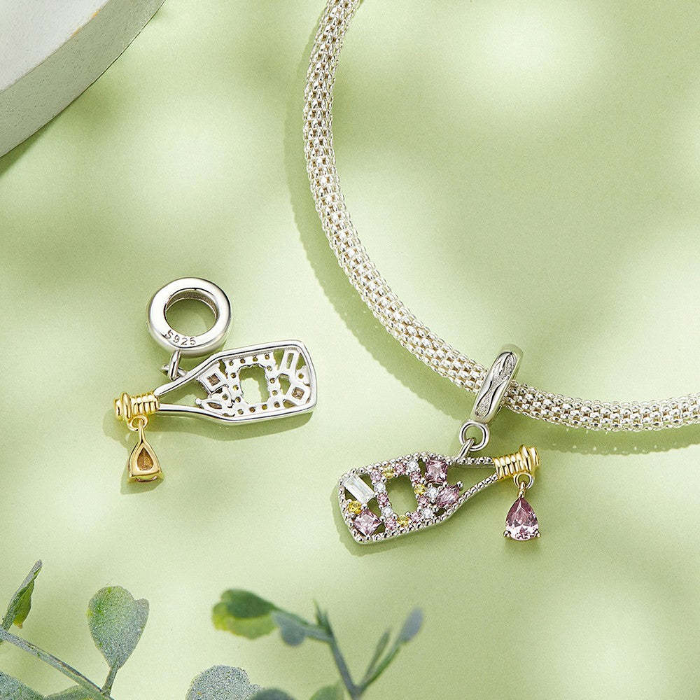 champagne dangle charm 925 sterling silver yb2279