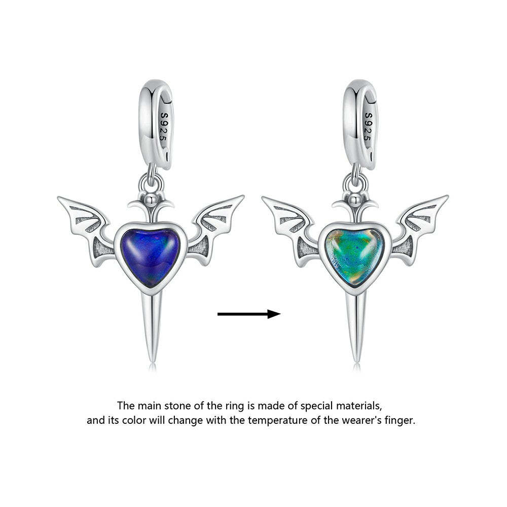 temperature discoloration angel wings opening and closing buckle dangle charm 925 sterling silver yb2286