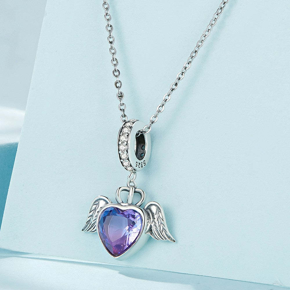 heart shaped wings dangle charm 925 sterling silver yb2314