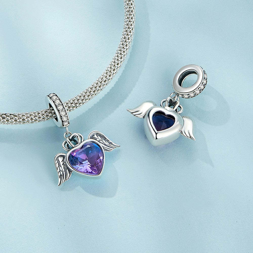 heart shaped wings dangle charm 925 sterling silver yb2314