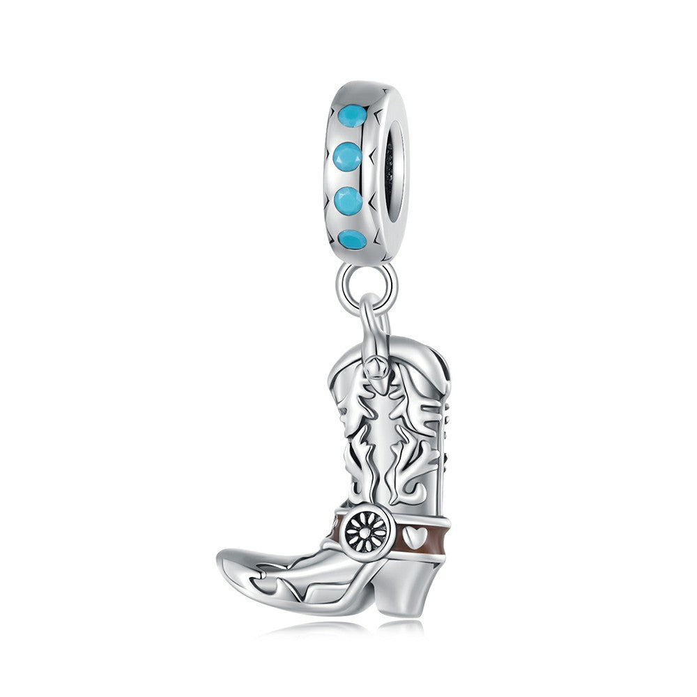 cowboy leather boots dangle charm 925 sterling silver yb2320