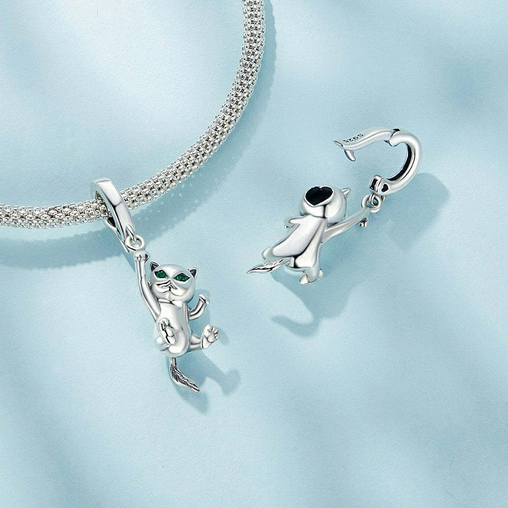 cat opening and closing buckle dangle charm 925 sterling silver yb2324