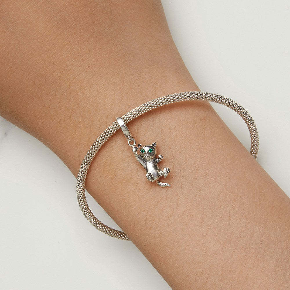 cat opening and closing buckle dangle charm 925 sterling silver yb2324