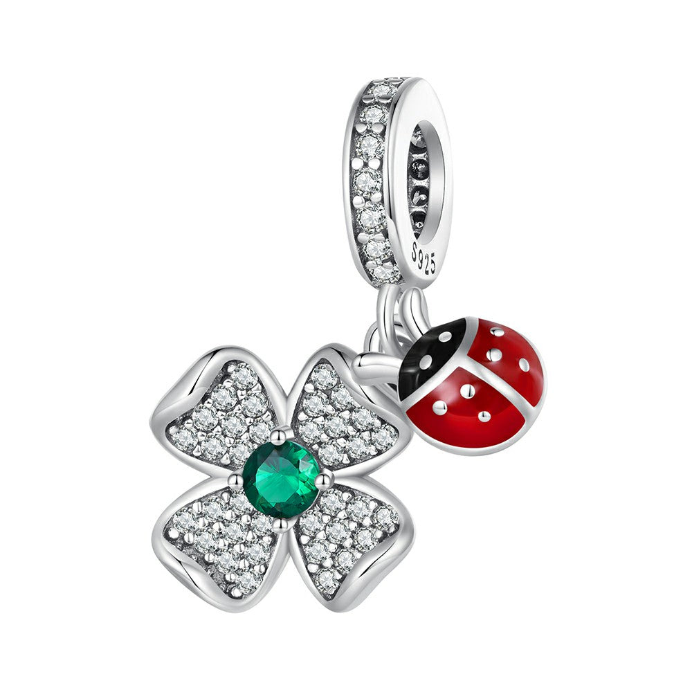lucky clover ladybug dangle charm 925 sterling silver yb2337