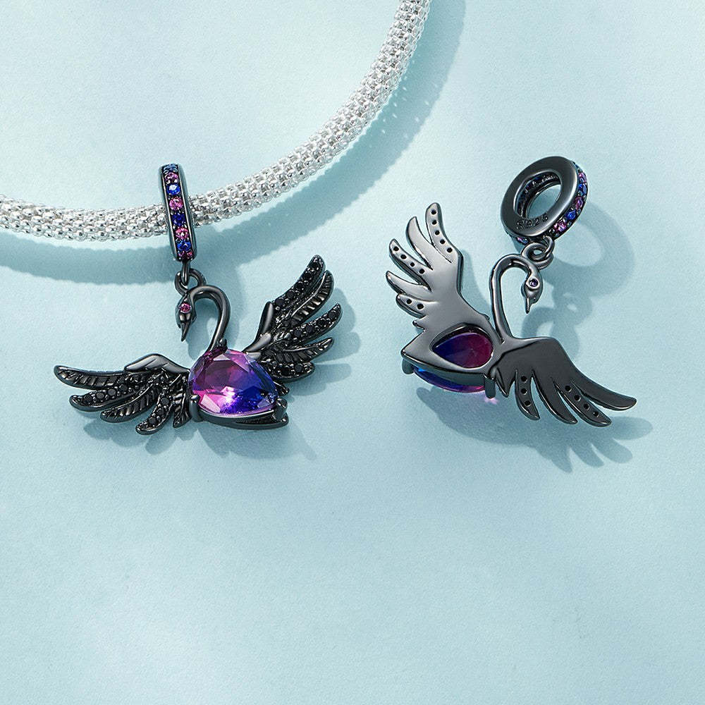 black swan dangle charm 925 sterling silver yb2354