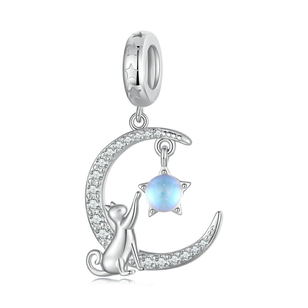 moon cat dangle charm 925 sterling silver yb2364