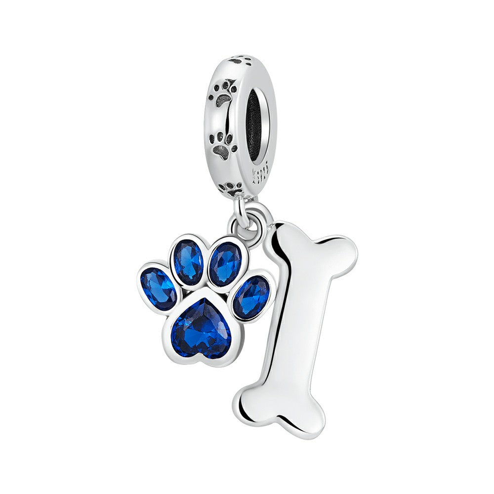 blue dog paw bones dangle charm 925 sterling silver yb2376