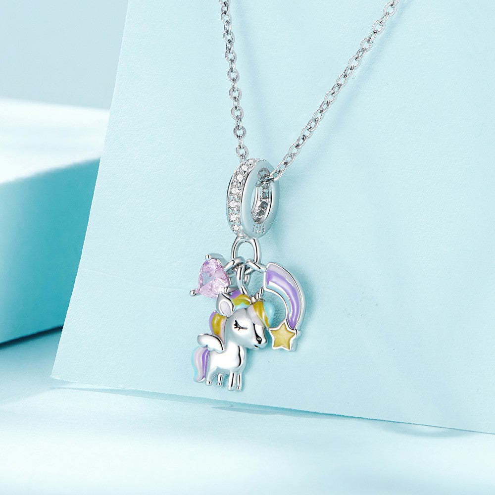 rainbow unicorn dangle charm 925 sterling silver yb2379