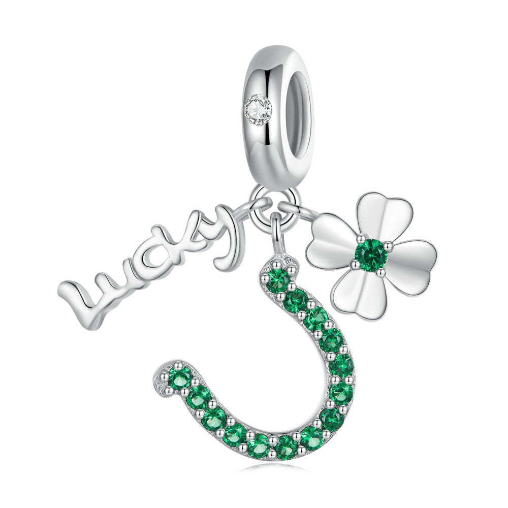 four leaf clover horseshoe green lucky dangle charm 925 sterling silver yb2390