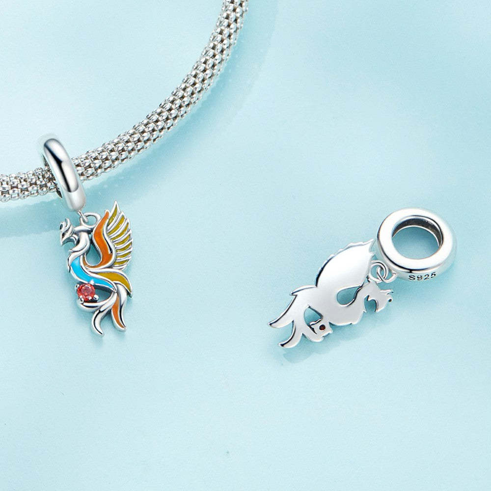 multicolor phoenix enamel dangle charm 925 sterling silver yb2396