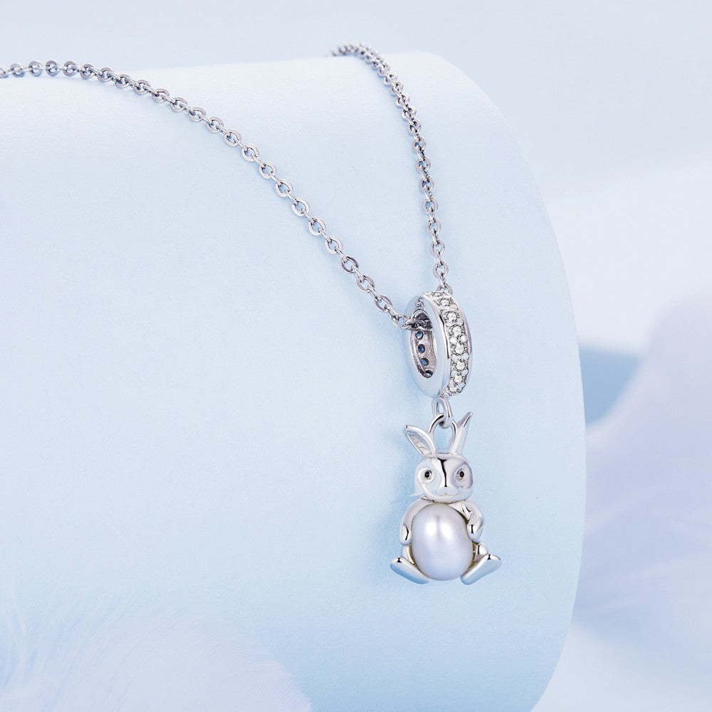 rabit hug pearl dangle charm 925 sterling silver yb2399