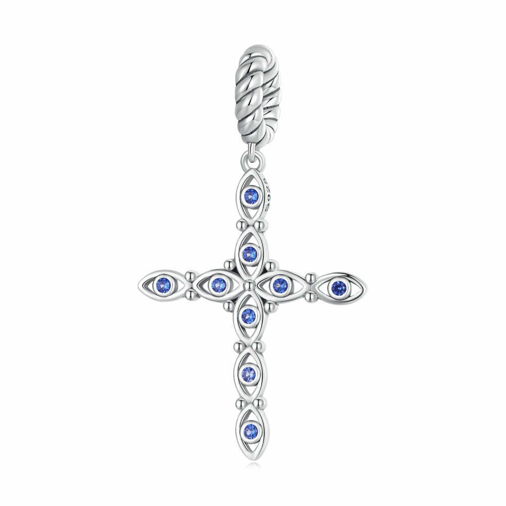 blue zircon cross dangle charm 925 sterling silver yb2408