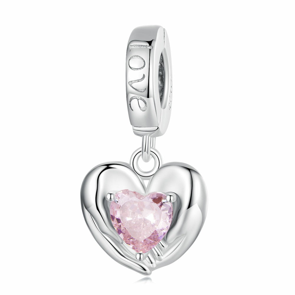 love and protection pink heart dangle charm 925 sterling silver yb2410