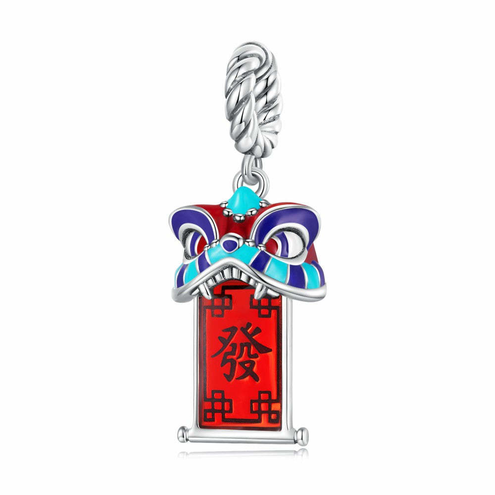 awakening lion with red rich sign dangle charm 925 sterling silver yb2412