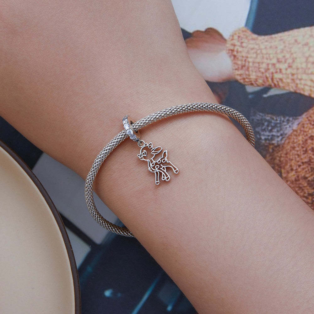 cute deer dangle charm 925 sterling silver yb2413