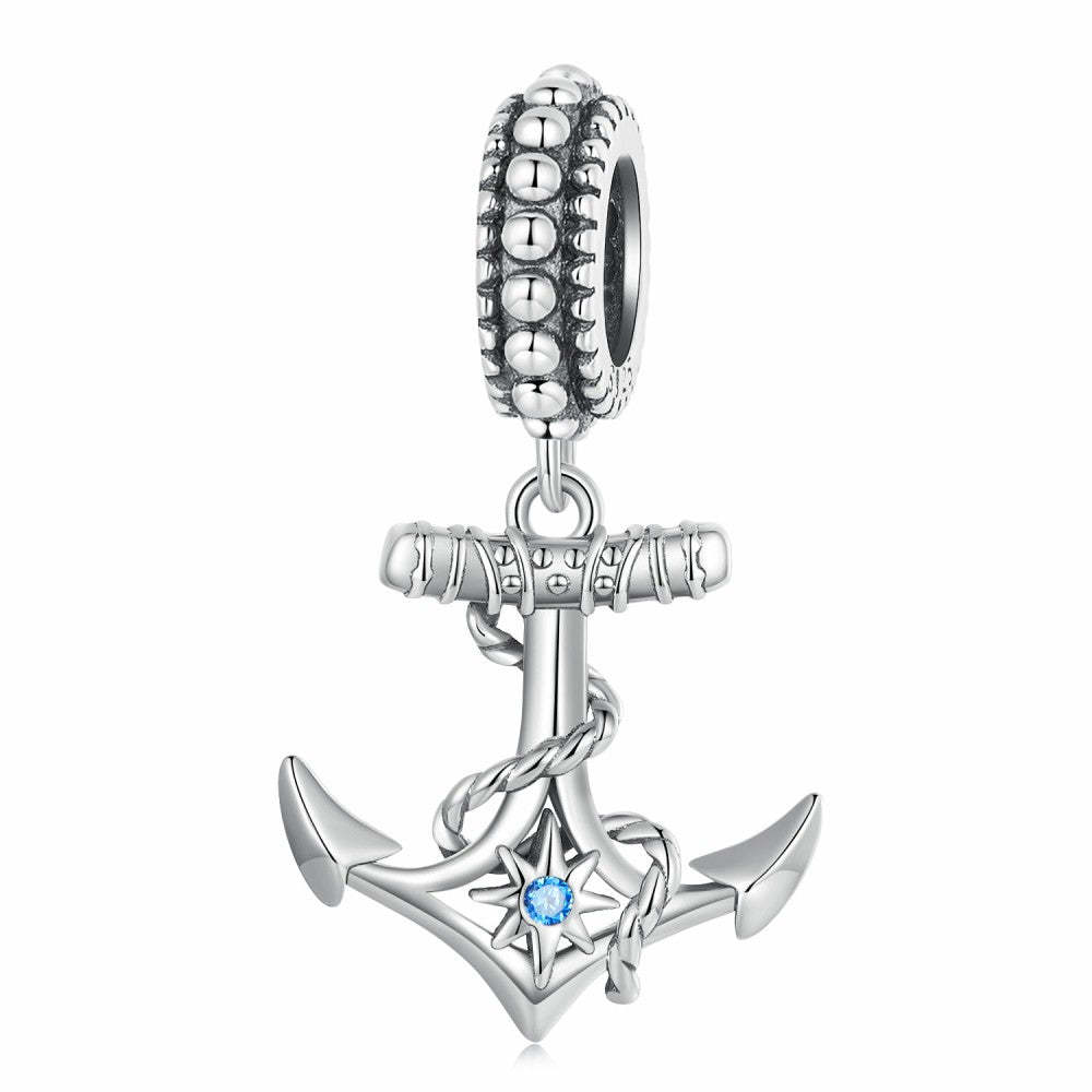 anchor with blue star dangle charm 925 sterling silver yb2414