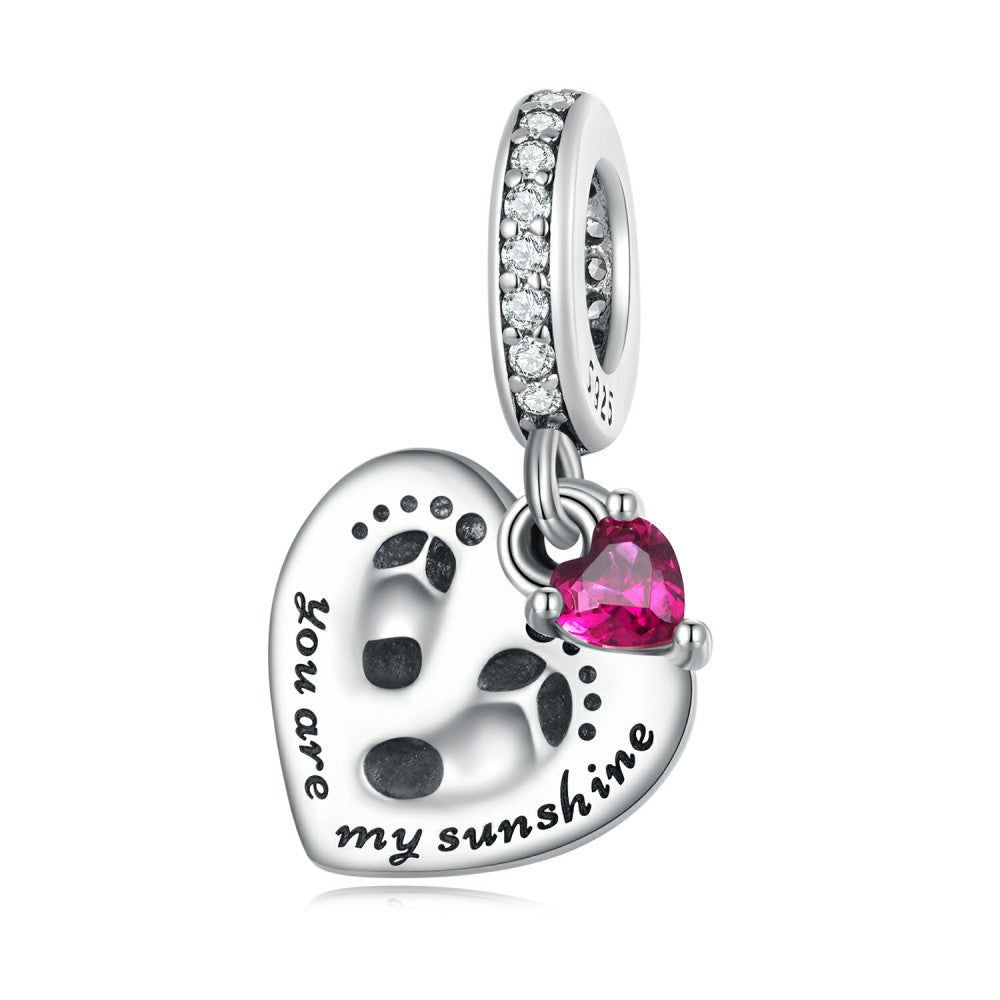 you are my sunshine baby footprint dangle charm 925 sterling silver yb2423