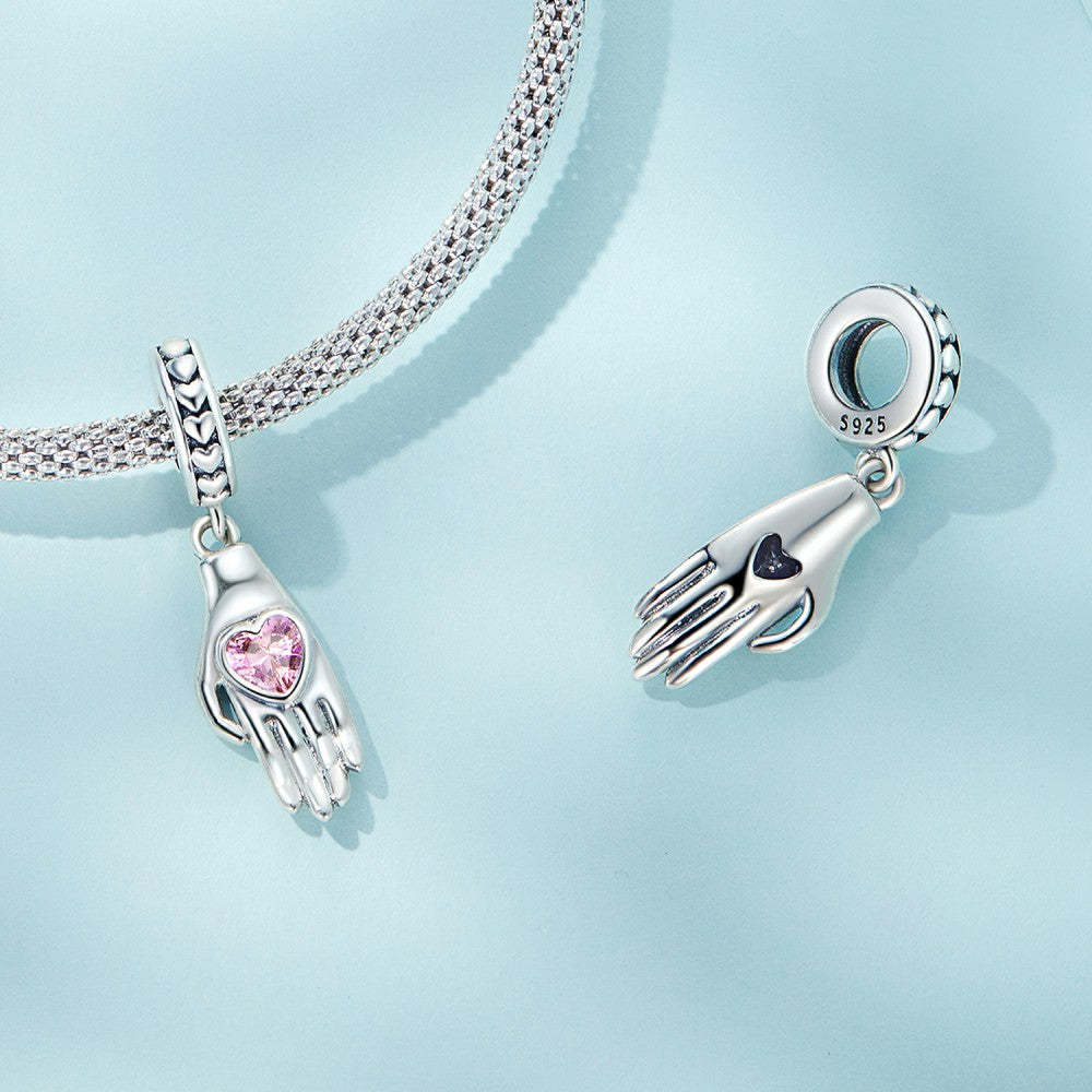 palm with pink heart dangle charm 925 sterling silver yb2438