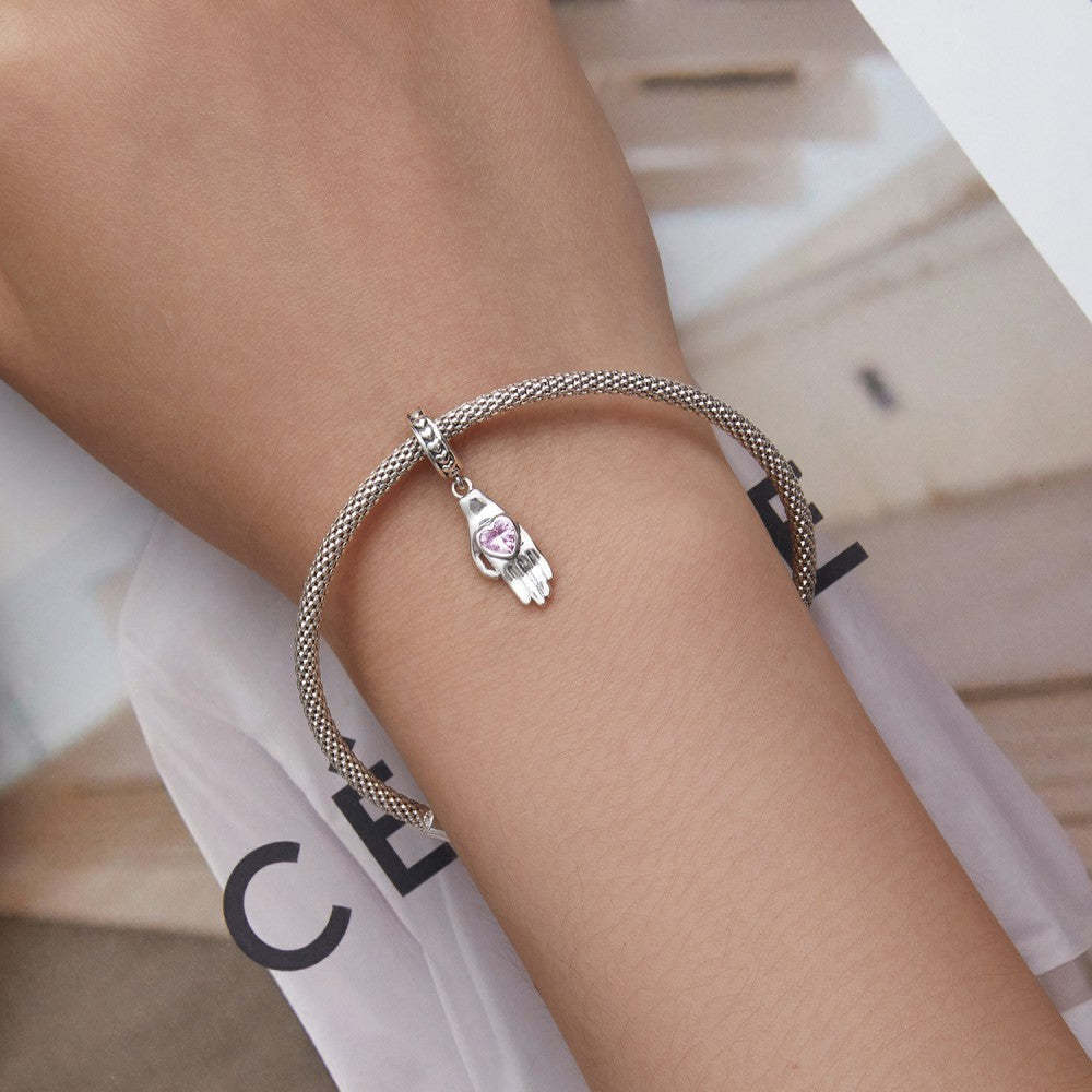 palm with pink heart dangle charm 925 sterling silver yb2438