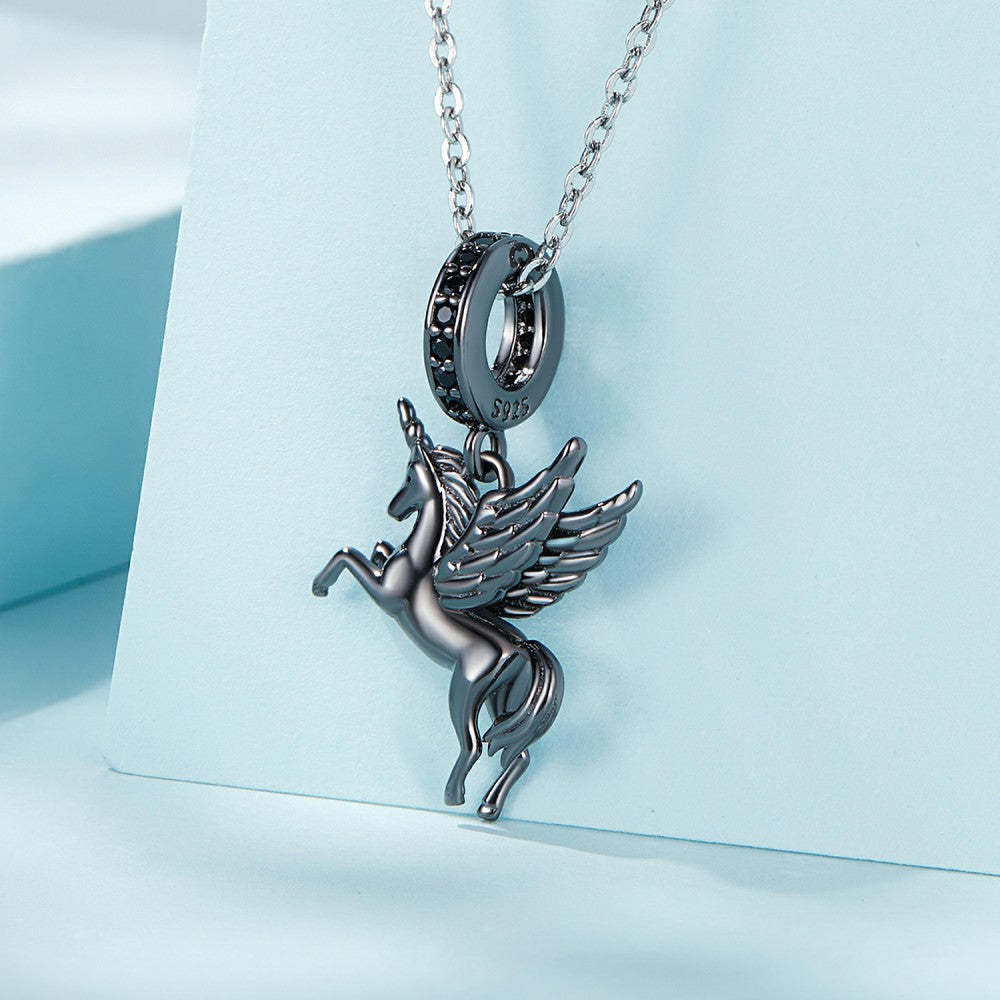 black flying horse dangle charm 925 sterling silver yb2439